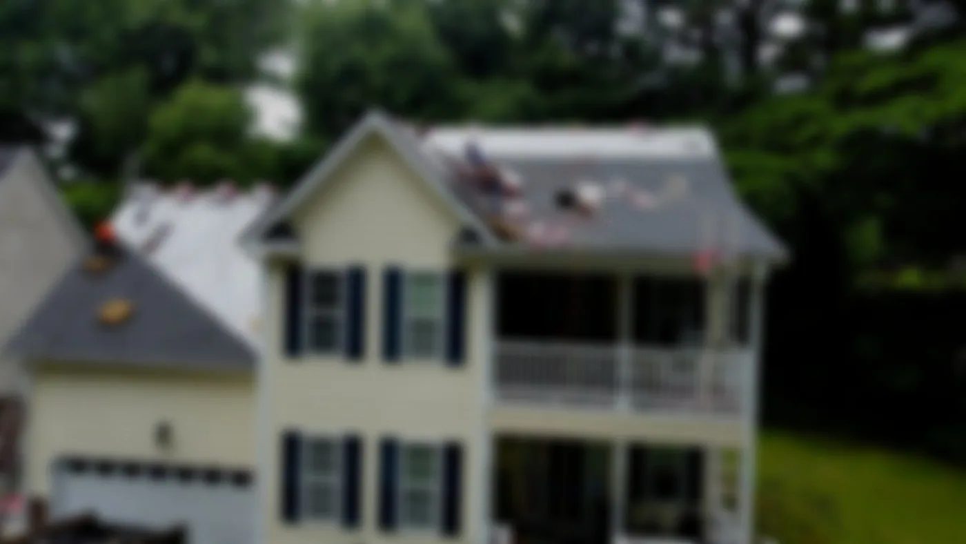 Aerial drone view of a completed Lamar Homes roof